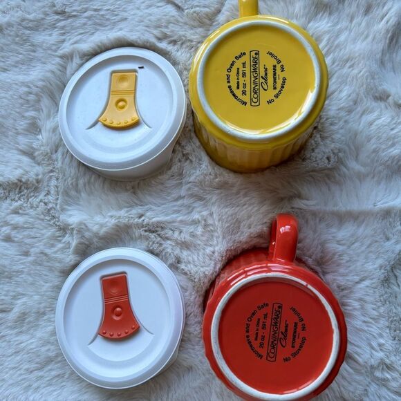 Corningware Pop-Ins 20-Ounce Mugs Set of 2 Orange & yellow microwave & oven safe - Picture 4 of 6